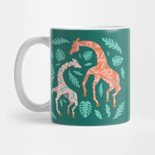 Dancing Giraffes in Pink + Teal Green Mug